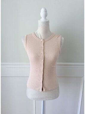 Pink Rose S Tan Ribbed Sleeveless Button-Front Tank Top